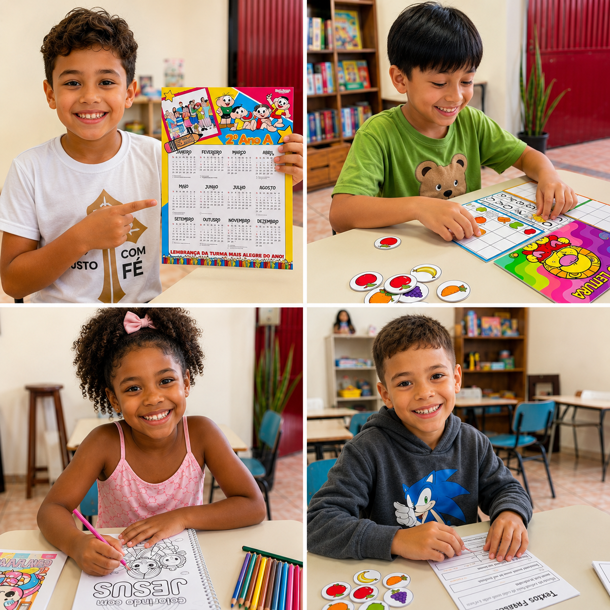 Crianças usando os materiais pedagógicos
